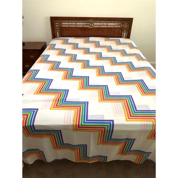 1970s vintage sheet set rainbow chevron "ricochet" pattern by Lady Pepperell - Picture 5 of 7